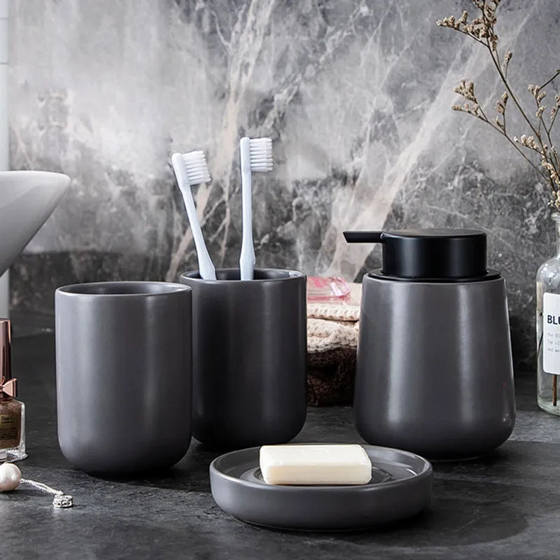 Black Ceramics Bathroom Supplies Toiletries Mouth Cup Soap Dish Lotion Bottle Decoration Accessories Four-piece Suit