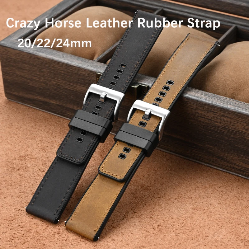 Crazy Horse Leder- und Kautschukarmband 20mm 22mm 24mm Schnellverschluss Wasserdicht Herren Damen Retro Universal Armband Uhrenband