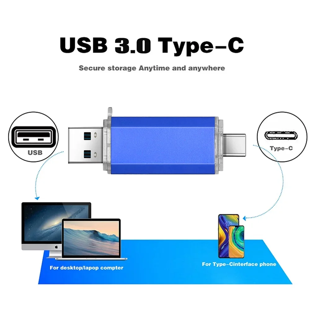 USB 3.0 Flash Drive 2 IN 1 Pen Drive 128GB Key Chain Memoria USB 64GB High Speed TYPE-C Memory Stick 32GB Rotatable USB Stick