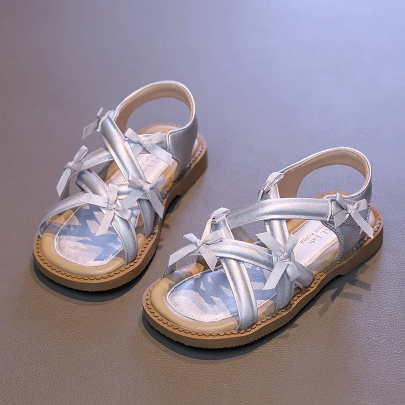 

Girls' Sandals 2025 Summer New Children's Comfortable Roman Sandals Fashion Bow Soft Bottom Kid's Casual Flat Beach Shoes