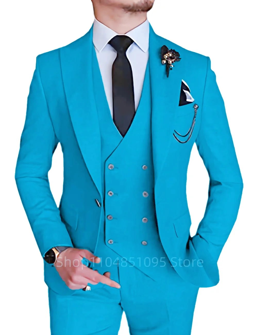 بدلة رسمية كلاسيكية للرجال باللون البيج 3 قطع سترة ذات طية صدر السترة مزدوجة الصدر وسراويل أنيقة لحفلات الزفاف وحفلات العشاء #4