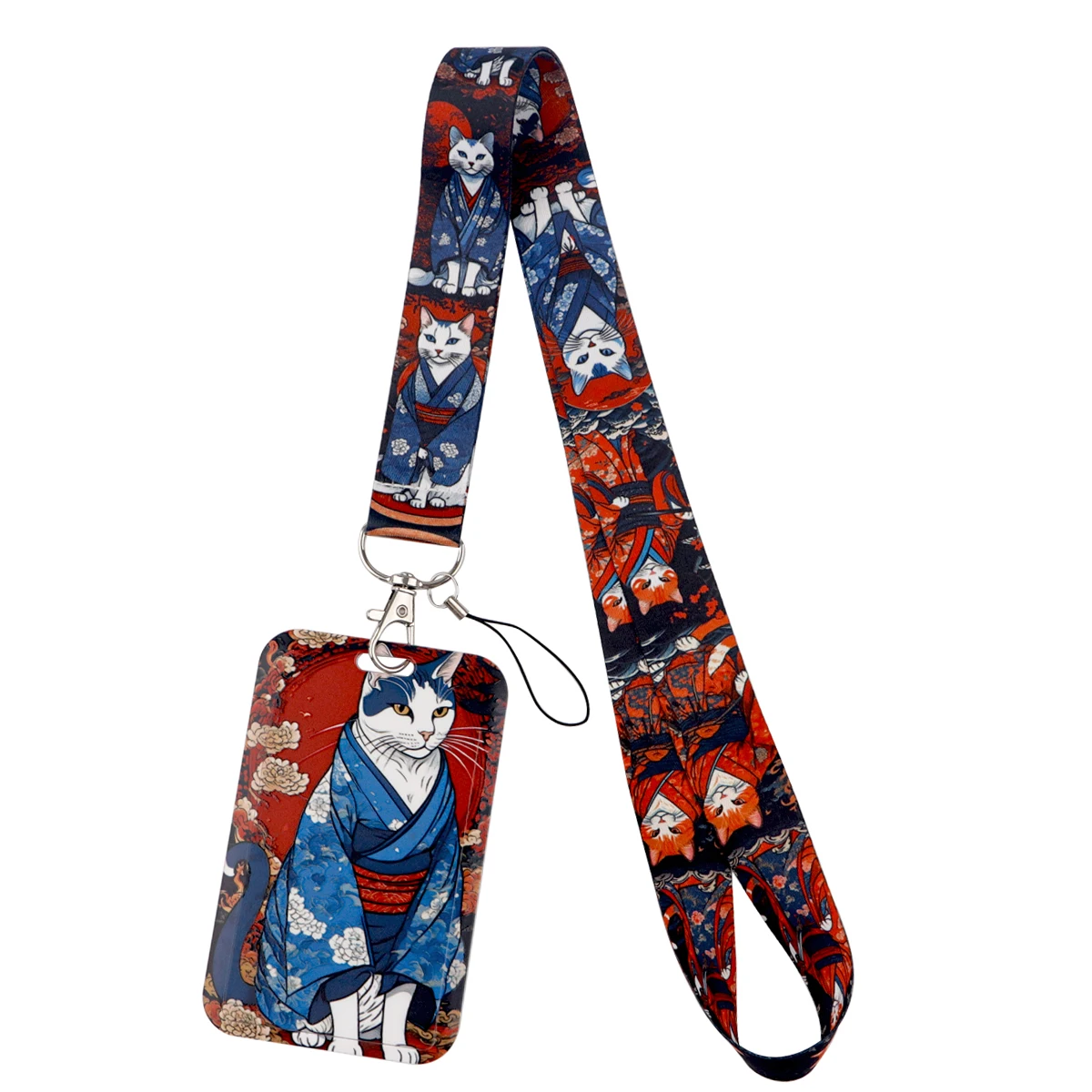 Japanese Cat Neck Strap Flowers Keychain Lanyard Credit Card Holders Keycord Key Holder DIY Hanging Rope Phone Accessories