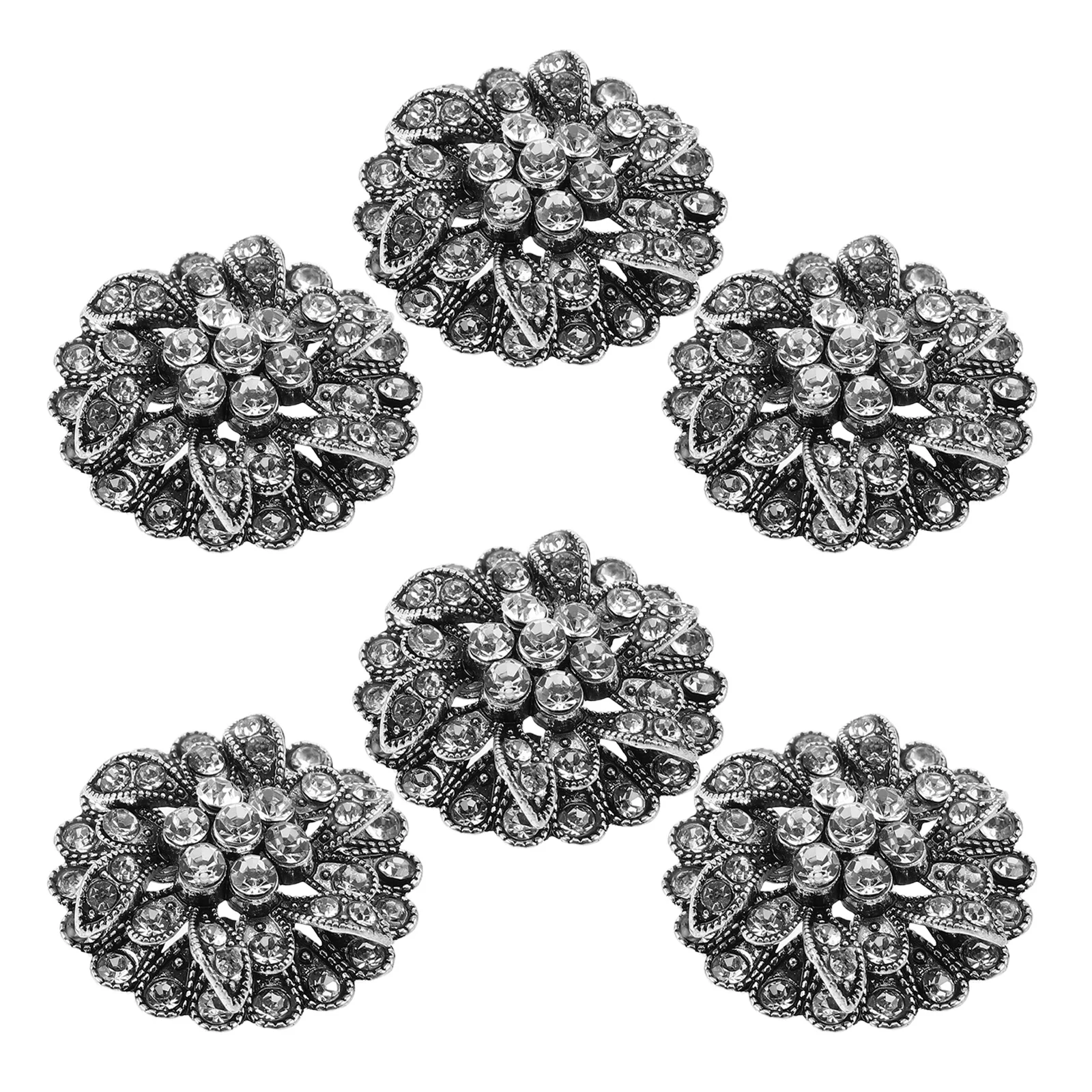 

6Pcs Vintage Metal Buttons Flower Rhinestone Silver Round 25mm for Sewing Crafts DIY Jewelry Wedding Bouquet Clothing Decoration