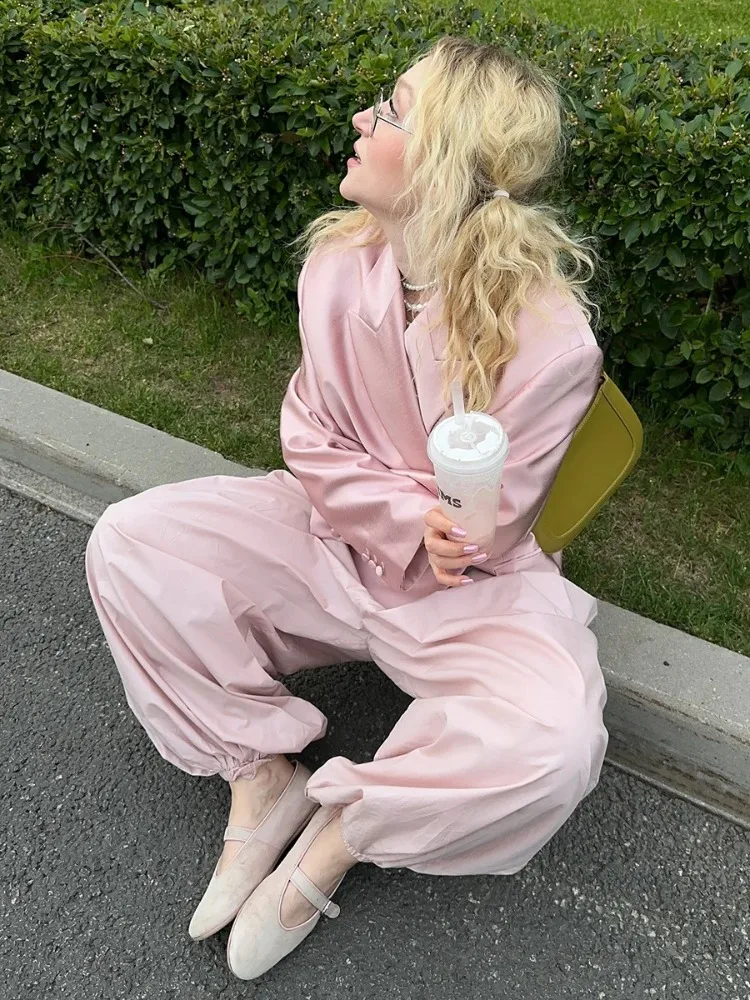 Spodnie damskie Leosoxs na jesień, 100% bawełna, luźny krój typu latarnia, szerokie nogawki, styl uliczny, casualowe, wygodne spodnie, moda damska 2026.