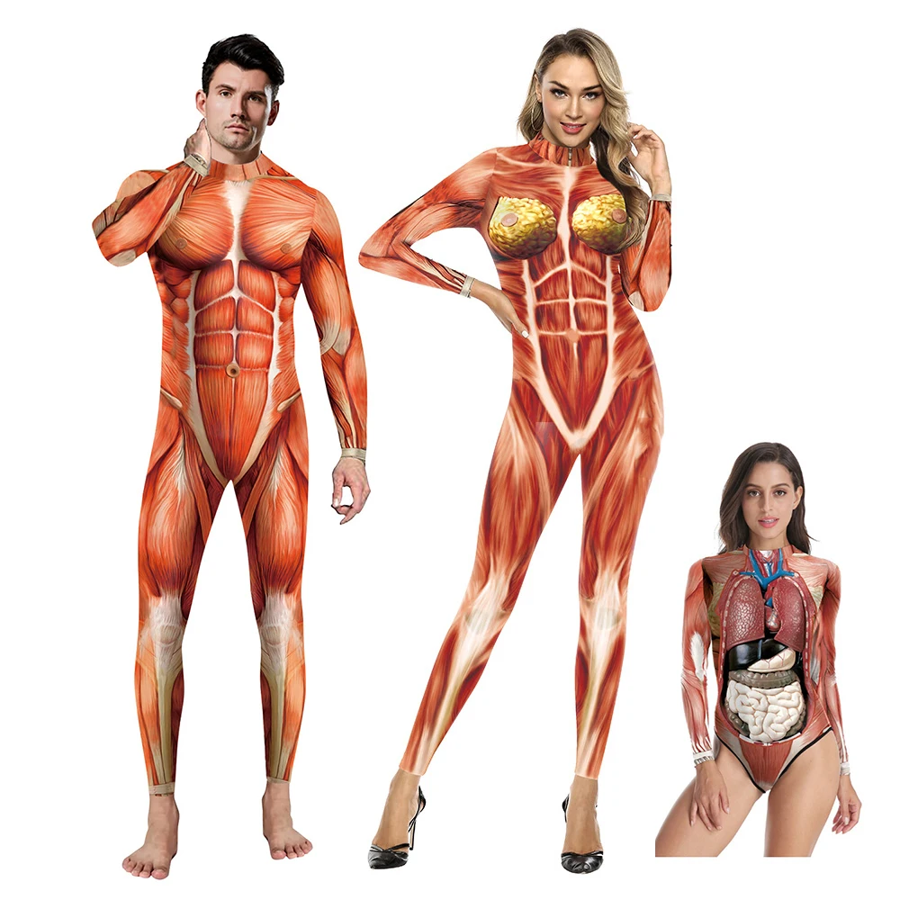 Kostiumy damskie na Halloween Unisex 3D Muscle body Digital drukowany Skinny kombinezon przebranie na karnawał