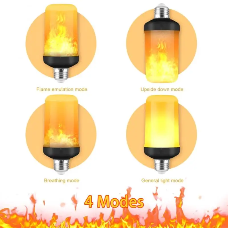 E26 E27 LED Flame Bulb 4 Modes Fire Lamp Emulation Corn Bulb Flickering B22 LED Dynamic Flame Effect Light 6W AC85V-265V