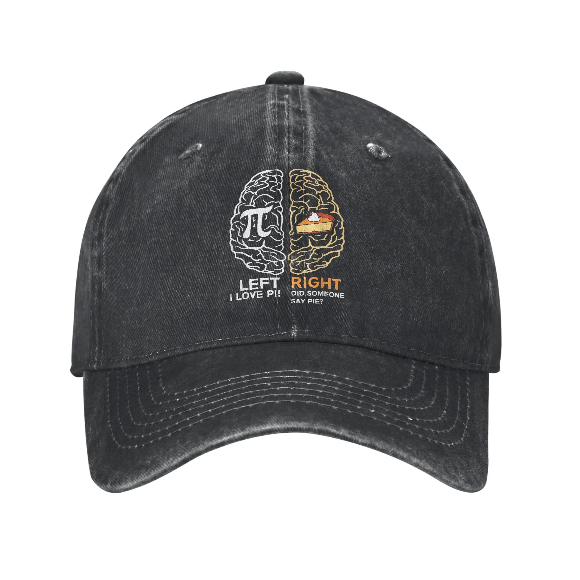Retro Funny Pi Day Left Right Brain Pie Math Geek Baseball Cap for Men Women Distressed Denim Sun Cap Outdoor All Seasons Caps