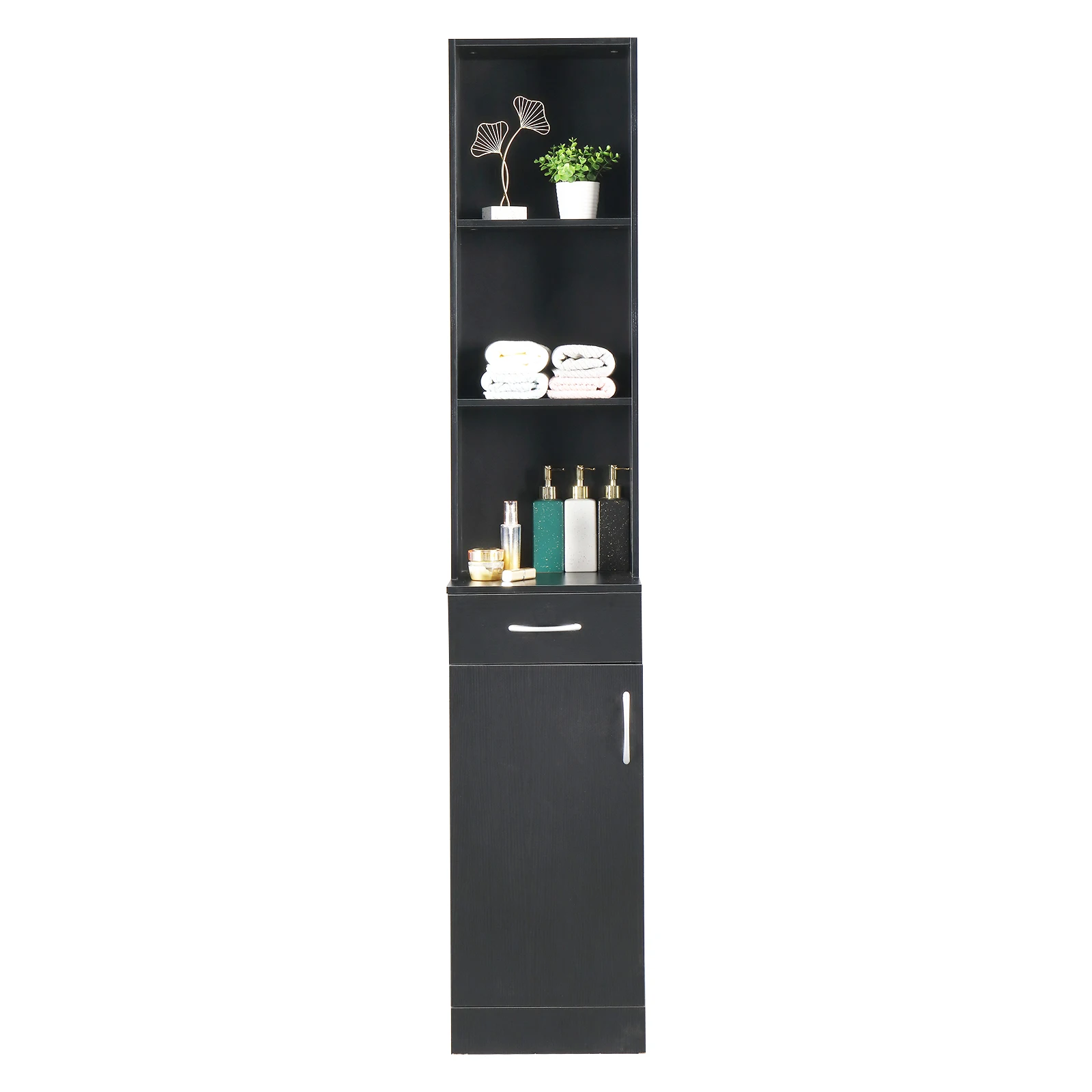 FCH NW-Armoire Haute Noire avec Triamine, Une Porte, Trois Compartiments, HOWall