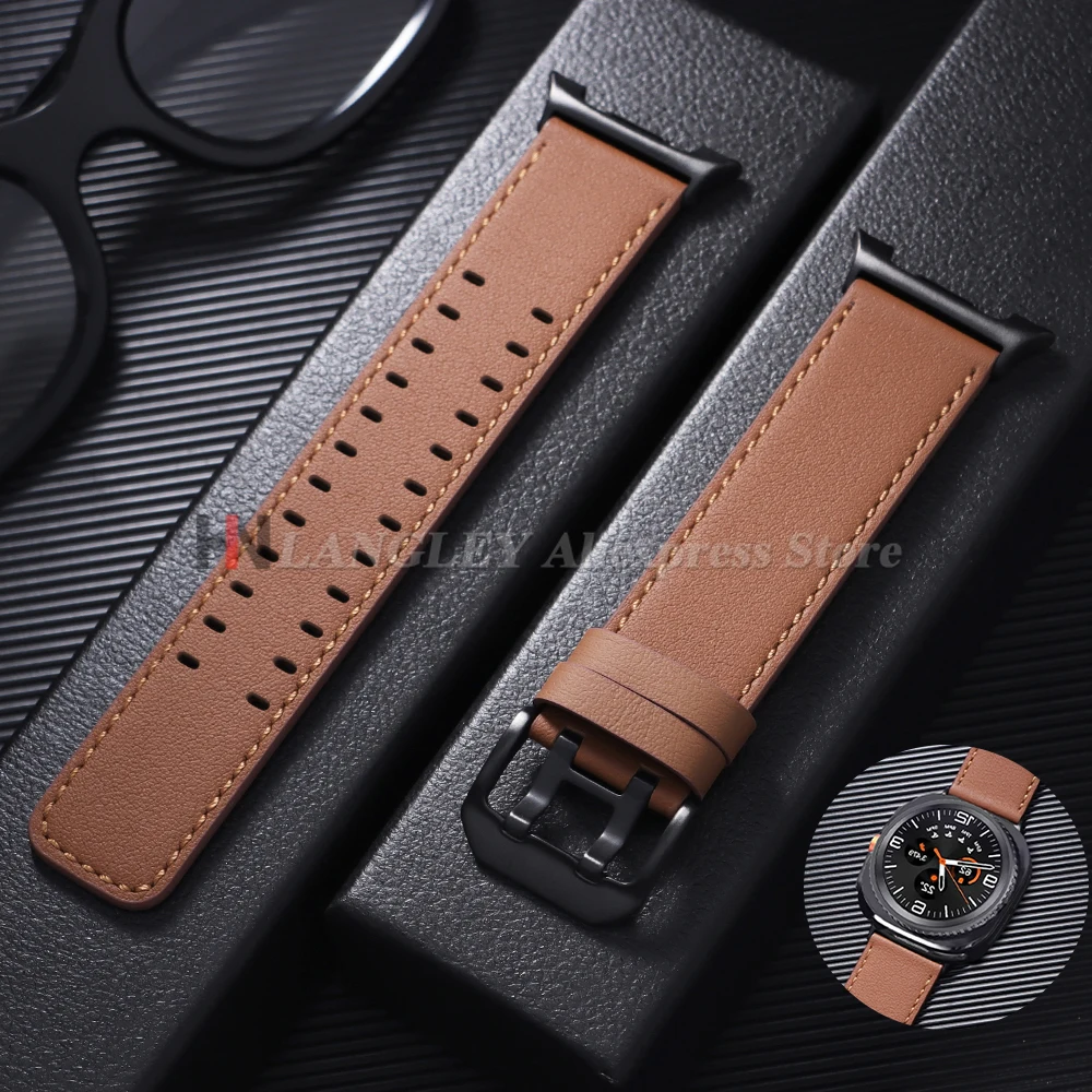 Braunes Uhrenarmband aus echtem Leder für Samsung Galaxy Watch 8 40 mm 44 mm, keine Lücken, Armband für Galaxy Watch 8 Classic 46 mm Herrenarmband