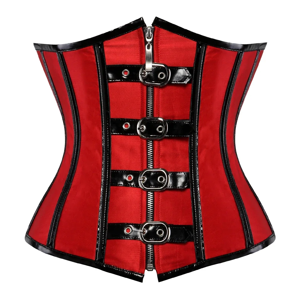 Faux Leather Underbust Corset Steampunk Steel Boned Corset Gothic Style with Metal Rings and Buckles Carnival Party Clubwear