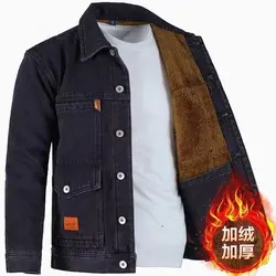 Winter Denim Jacket Comfort Fleece Thick Windbreaker Warm Mens Jackets Outwear Jeans Coat Male Multi-pockets Overcoat Thermal