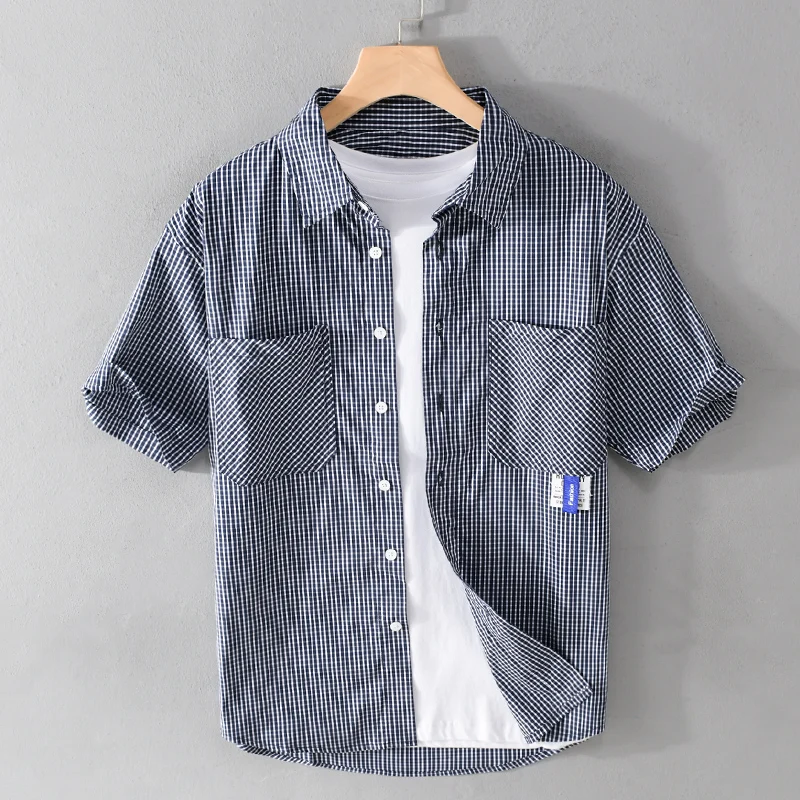 Italy Designer New Style Short Sleeve Casual Cotton Plaid Shirt Men Brand Trend Comfortable Top Clothes Chemise Homme Drop-Ship