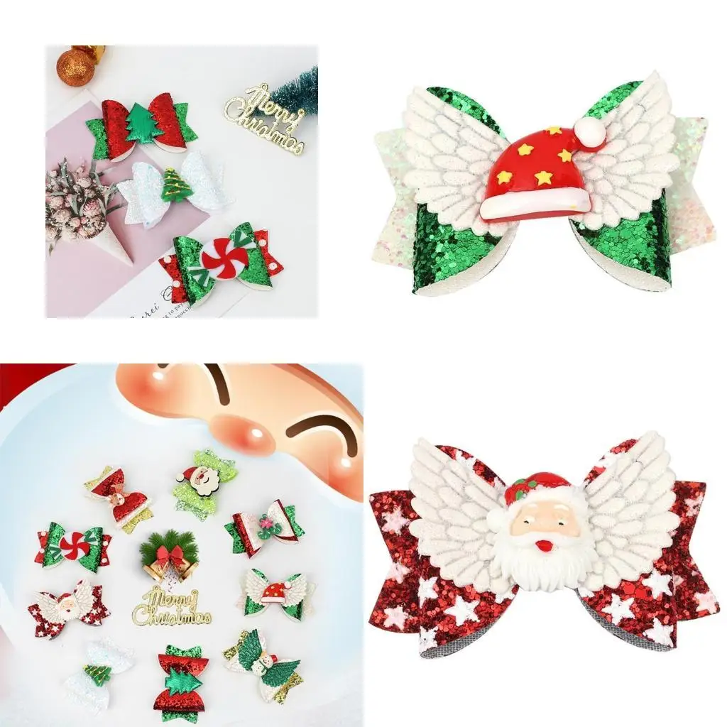 

652F Elk Tree Hair Clips Sequins Hairpin Christmas Glitter Bowknot Barrettes Non Slip Headpiece Party Photo Props