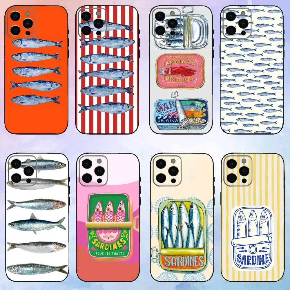 

Sardines Canned Phone Case For iPhone17,16,15,14,13,12,11 Plus,Pro Max Soft Black Cover