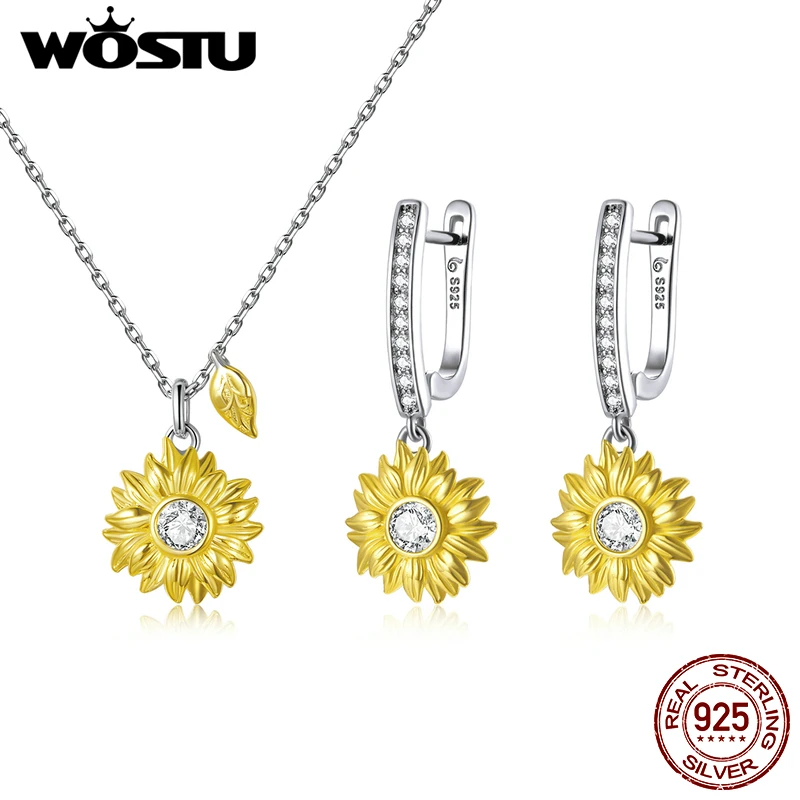 

WOSTU 925 Sterling Silver Necklace Sunflower Long Chain Link Necklace For Women Fashion Jewelry CTN212