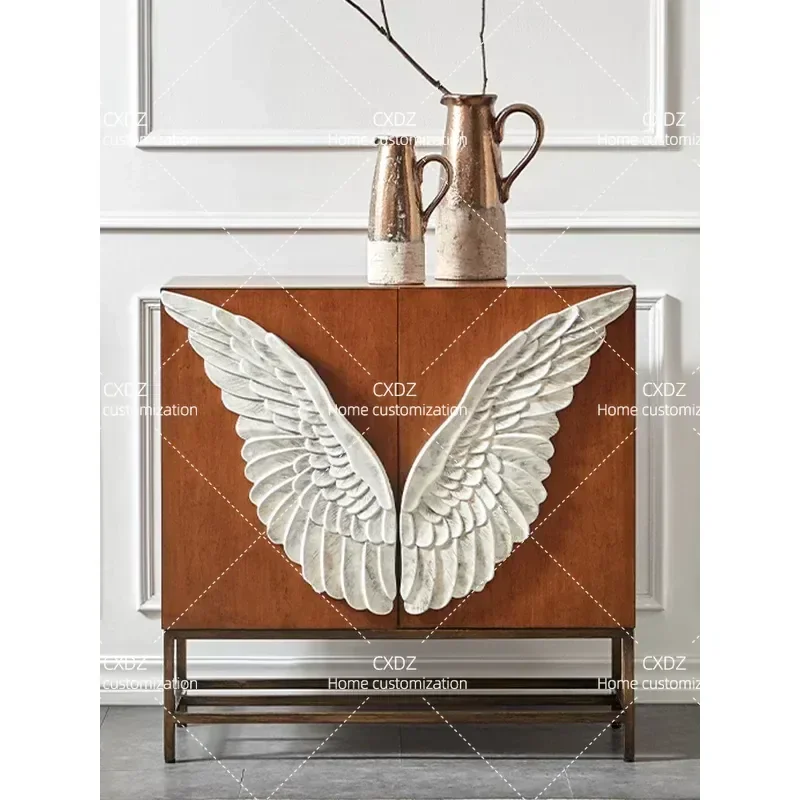 Solid Wood Shoe Cabinet for Entryway Modern Angel Wing Design Storage Cabinet Household Dining Sideboard Partition Furniture