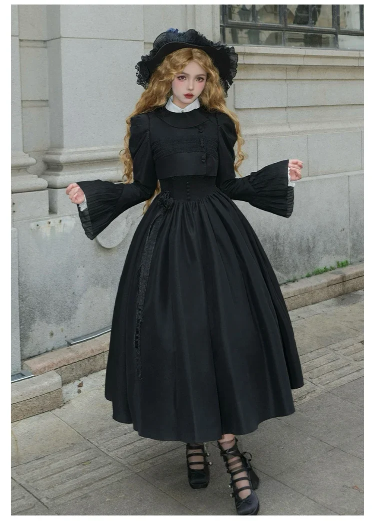 Lolita Dress Ruffled White Long Sleeve Shirt Goth Print Slim Dress Harajuku Two Piece Sets Womens Outifits
