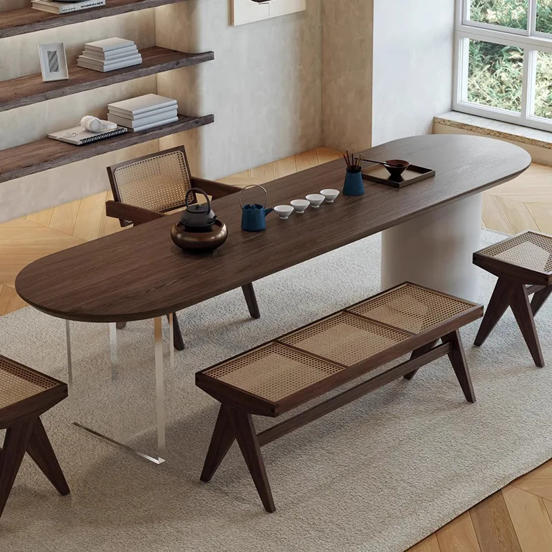 

Wabi Sand wind tea table simple light luxury creative solid wood large board tea table office simple tea table and chair combina
