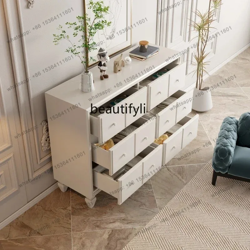 

Light Luxury Cream Style Solid Wood Bedroom Storage Chest of Drawers Hallway Bedside Cabinet Kitchen Sitting Room Cabinet