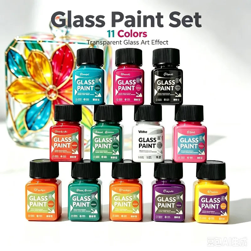 Glass Paint Craft Paint Set 12‑Color 30ml No‑Bake Waterproof Transparent DIY Pigment for Graffiti Decor Art Painting