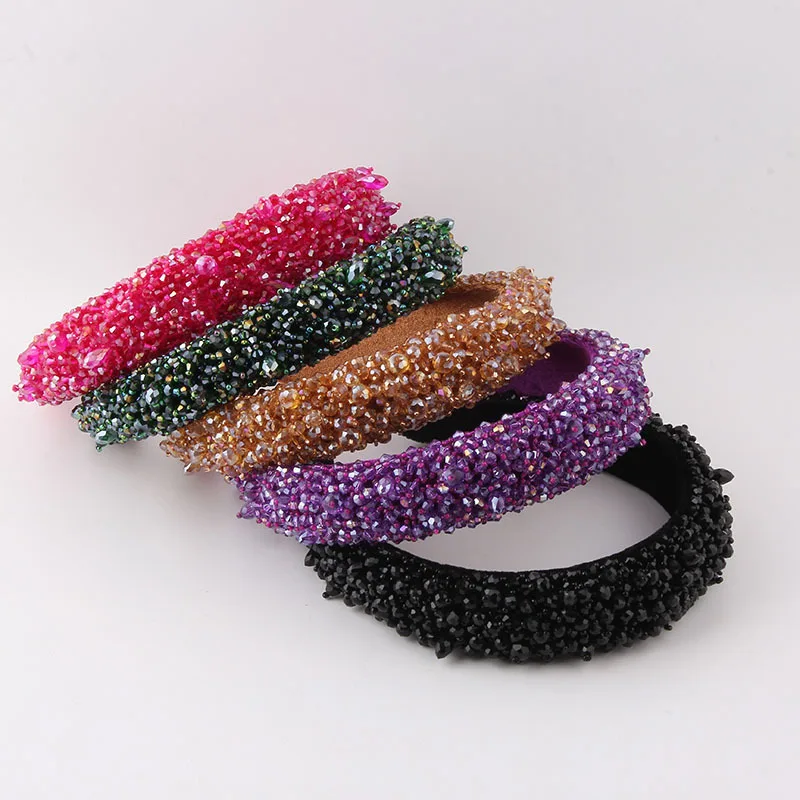 Headgear New Heavy Industry Fashion Personality Thin Sponge Colorful Crystal Granular Headband Women Street Shoot Beautiful Hair