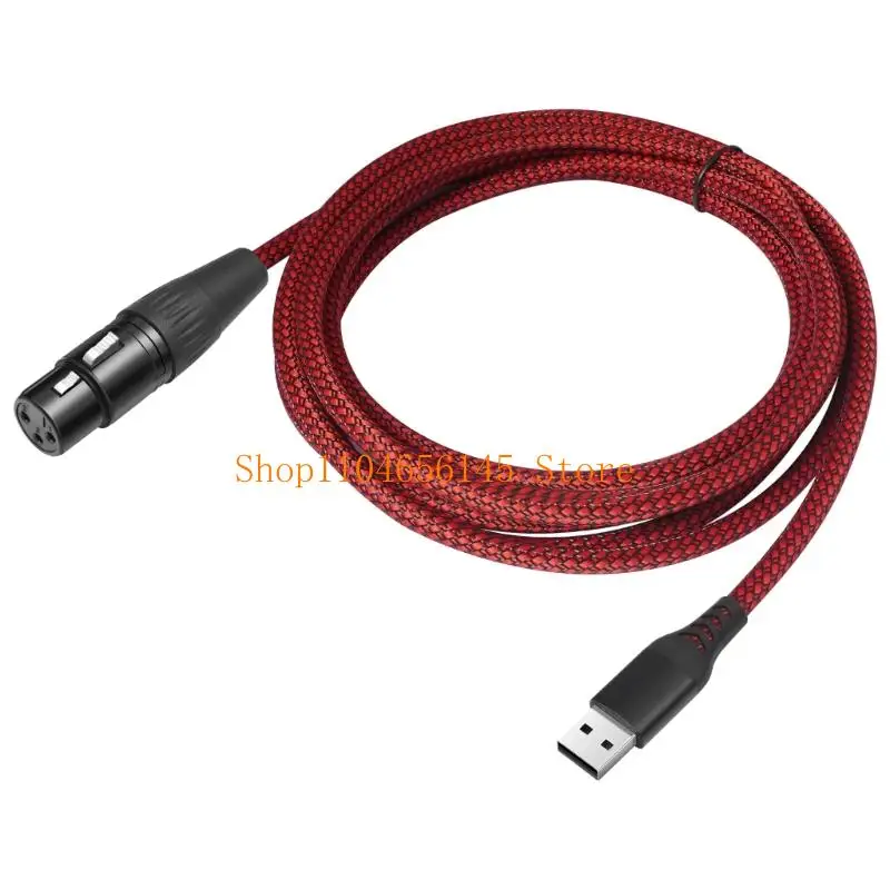652F 100/200/300cm Nylon Weaving USB A Male to 3Pin Female Microphone Cable Wire Line