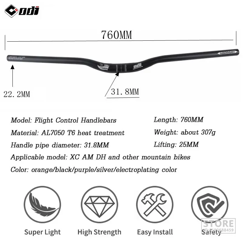 ODI Mountain Bike Handlebar 31.8mm 760mm XC AM DH Bicycle  High-Strength Aluminum Alloy MTB Riser Bar Cycling Parts