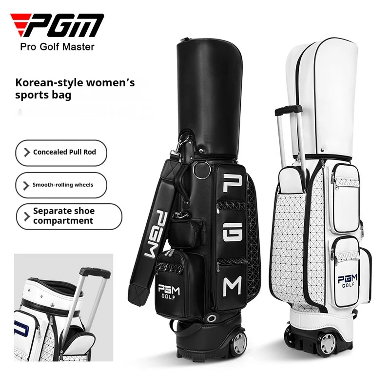 PGM QB036 Golf Four-Wheel Tie Rod Ball Bag - Multi-functional Storage Pockets, Water-Resistant Fabric for Protecting Golf Clubs