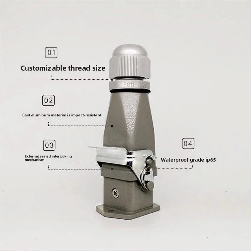 Heavy Duty Connector 4+1 / 5-Core Side & Top Outlet HA-003-2 Rectangular Plug Aviation Socket