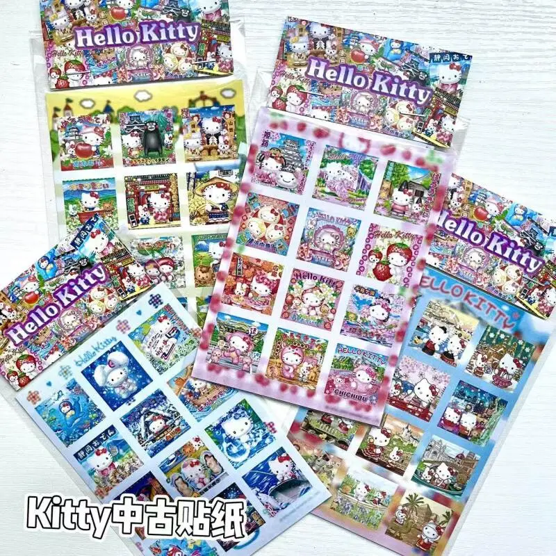 

Наклейки Kawaii Sanrio Hello Kitty в ретро-стиле для творчества, креативные мультяшные наклейки для украшения чехлов на телефон, награда для школьниц, подарок на день рождения для девочек