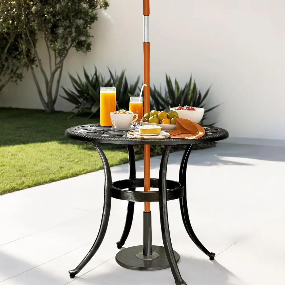 

Patio Side Table, 23.6in Outdoor Round Cast Aluminum Bistro Table with Umbrella Hole and Antique Design
