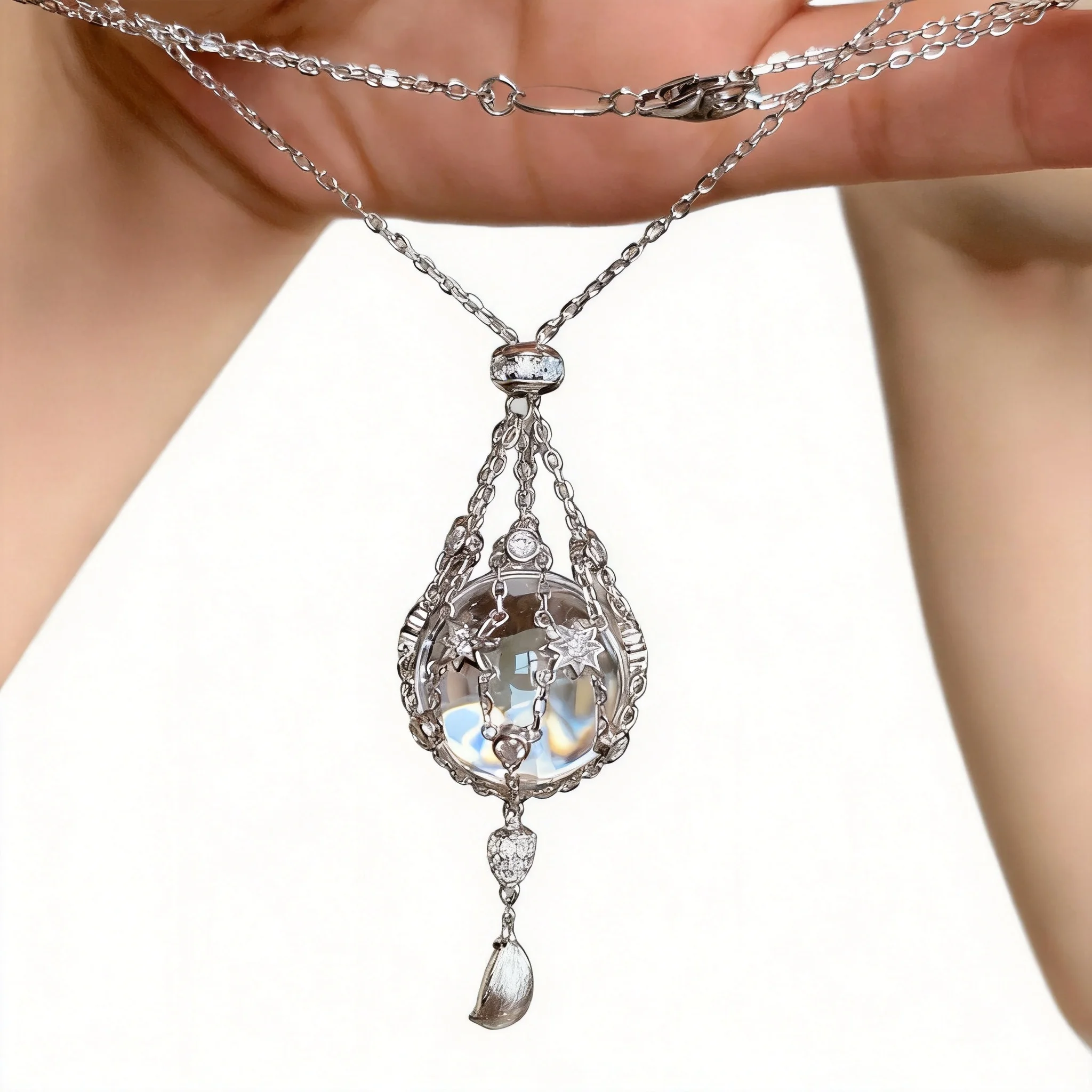 Collier ajustable rétractable en quartz transparent style chinois avec pendentif étoile et pochette, pour femme, porte-bonheur et chance