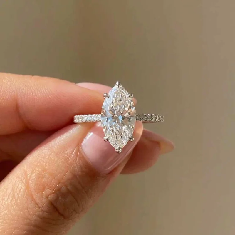 Anillo de circón marquesa clásico de Plata de Ley 925 a la moda para mujer, compromiso, boda, joyería fina de lujo de alta calidad, gran oferta