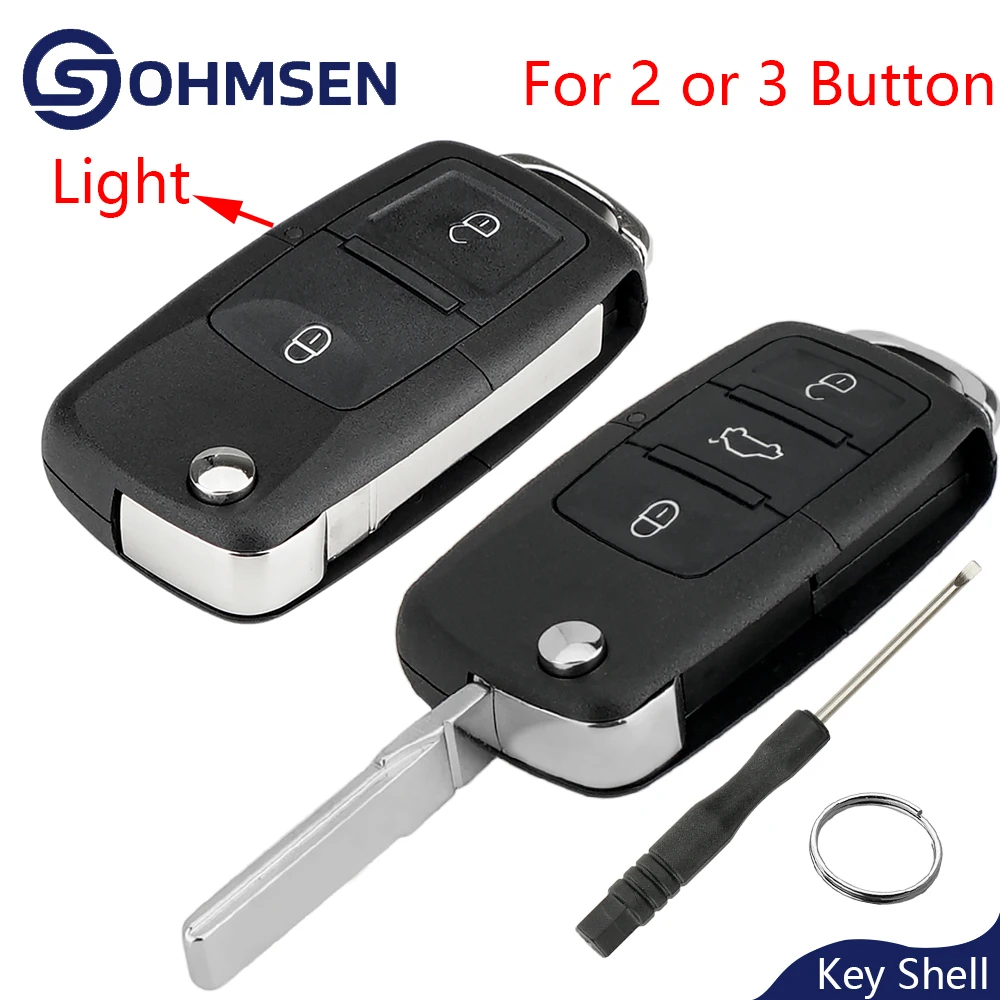 OHMSEN 2 / 3 Button Flip Car Key Fob Case VW Transporter T5 Golf MK4 Polo Bora Sharan Skoda Fabia Octavia Seat Alhambra Altea