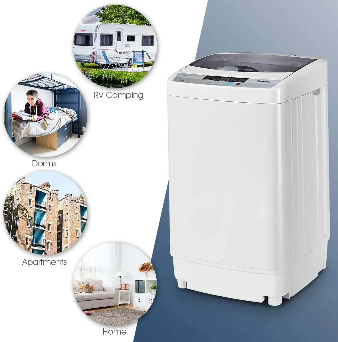 Full-Automatic Washing Machine Portable Compact 1.34 Cu.ft Laundry Washer Spin with Drain Pump, 10 programs 8 Water