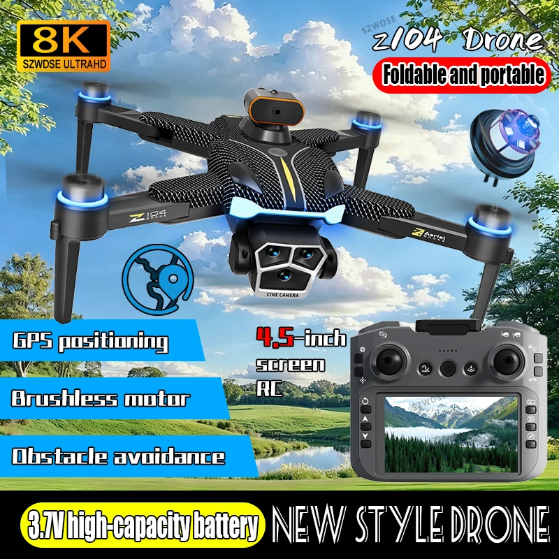 

New Z104 Drone 8K Professional WIFI GPS positioning HD Dual Camera Photography Brushles Foldable Large Screen RC Quadcopter Toy