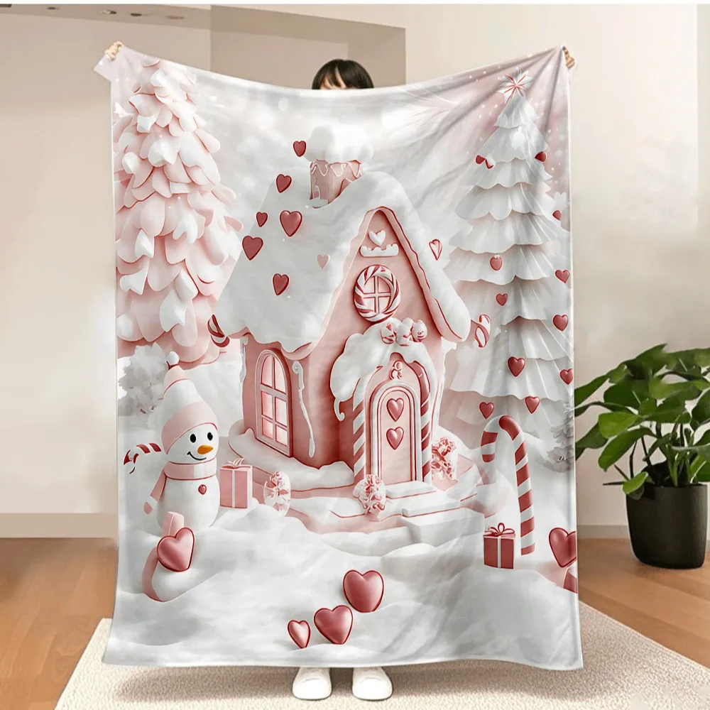 Merry Christmas Blanket Christmas Tree Gingerbread Man Red Flannel Blanket for New Year Christmas Gift for Family Nana Mon Dad