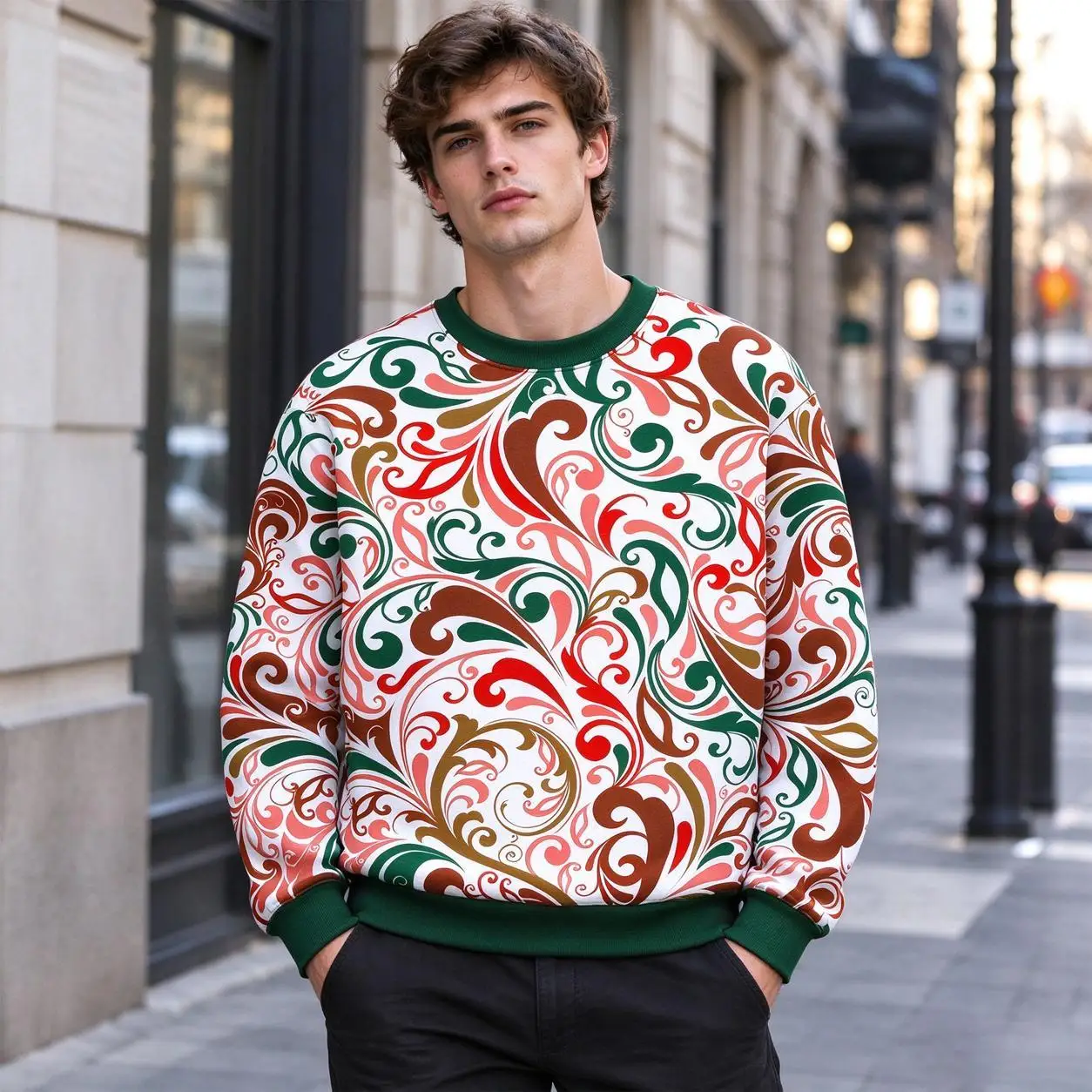 2026 New Men's Slavic Folk Art Sweatshirt Autumn Fashion Floral Full Print Pullover Unisex Street Style Casual Long-Sleeved Top