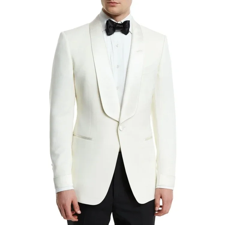 Elegant Ivory Jacket Black Pant Wedding Suits Groom Tuxedo Prom Slim Fit Blazer Hombre High Quality Custom 2 Piece Costume Homme