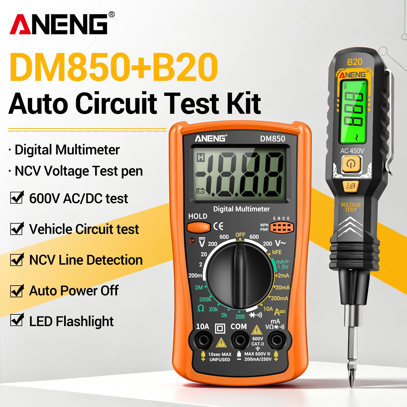 Multimeter Digital - ANENG DM850 Digitalmultimeter B20 NCV Spannungstester-Set