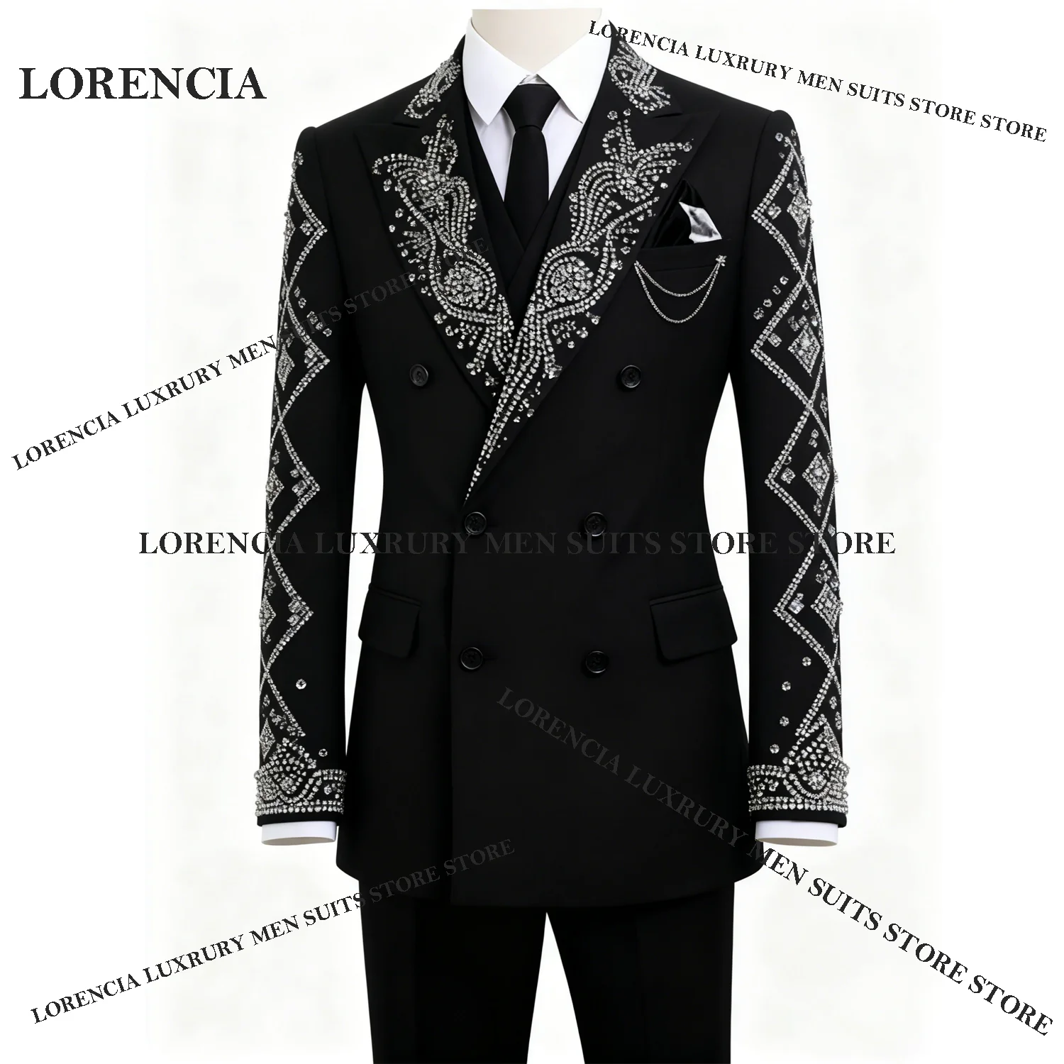 

Elegant Lapel Men 2 Pieces Suit Customized Slim Fit Groom Sports Tuxedos Wedding Tailcoat Luxurious Diamond Jewelry Ropa homre