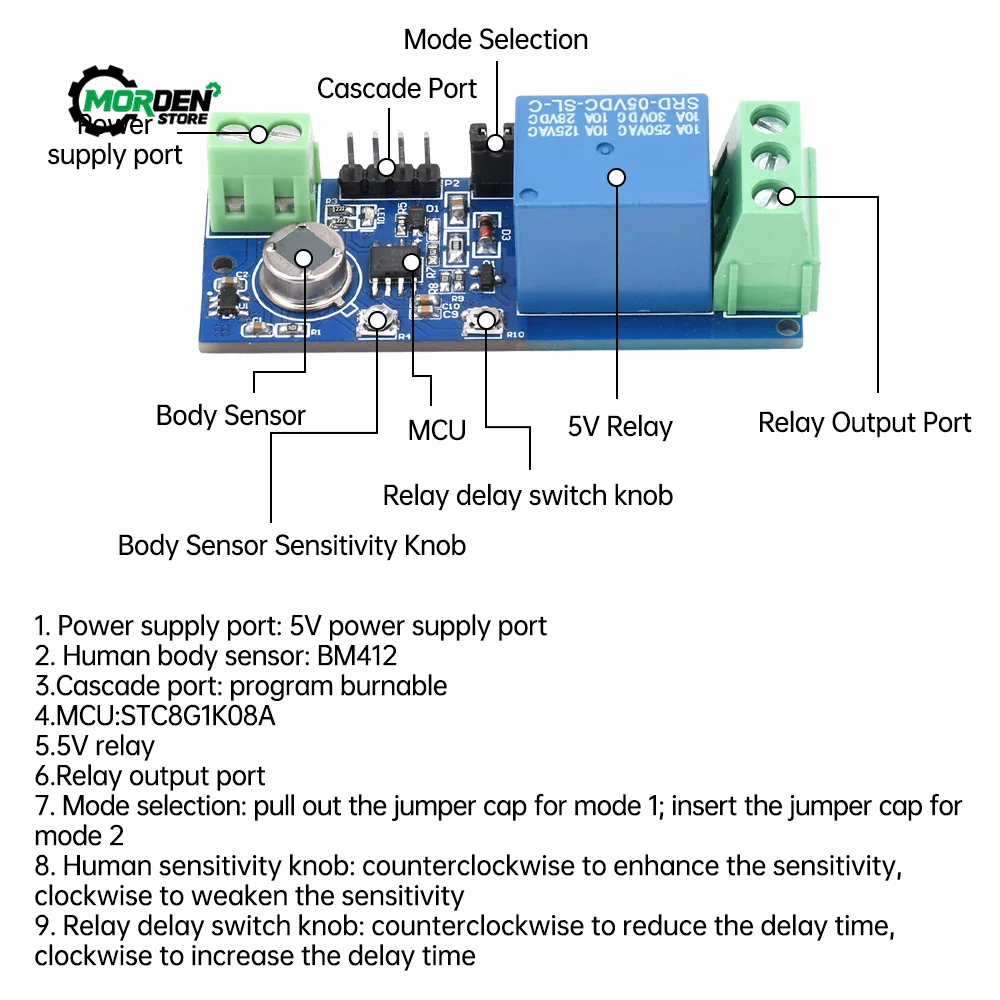 DC 5V Relay Module Board Time Relay Module Dual Model Switch STC8G1K08A Support Power Supply Accessories