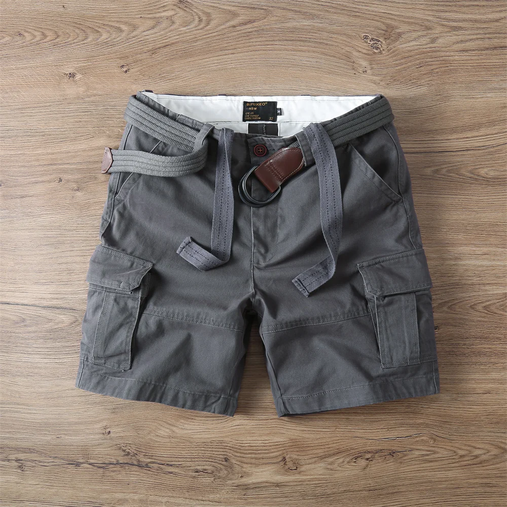 

Уличные мужские свободные хлопковые рабочие брюки в стиле ретро, летние повседневные свободные брюки с несколькими карманами длиной пять четвертей