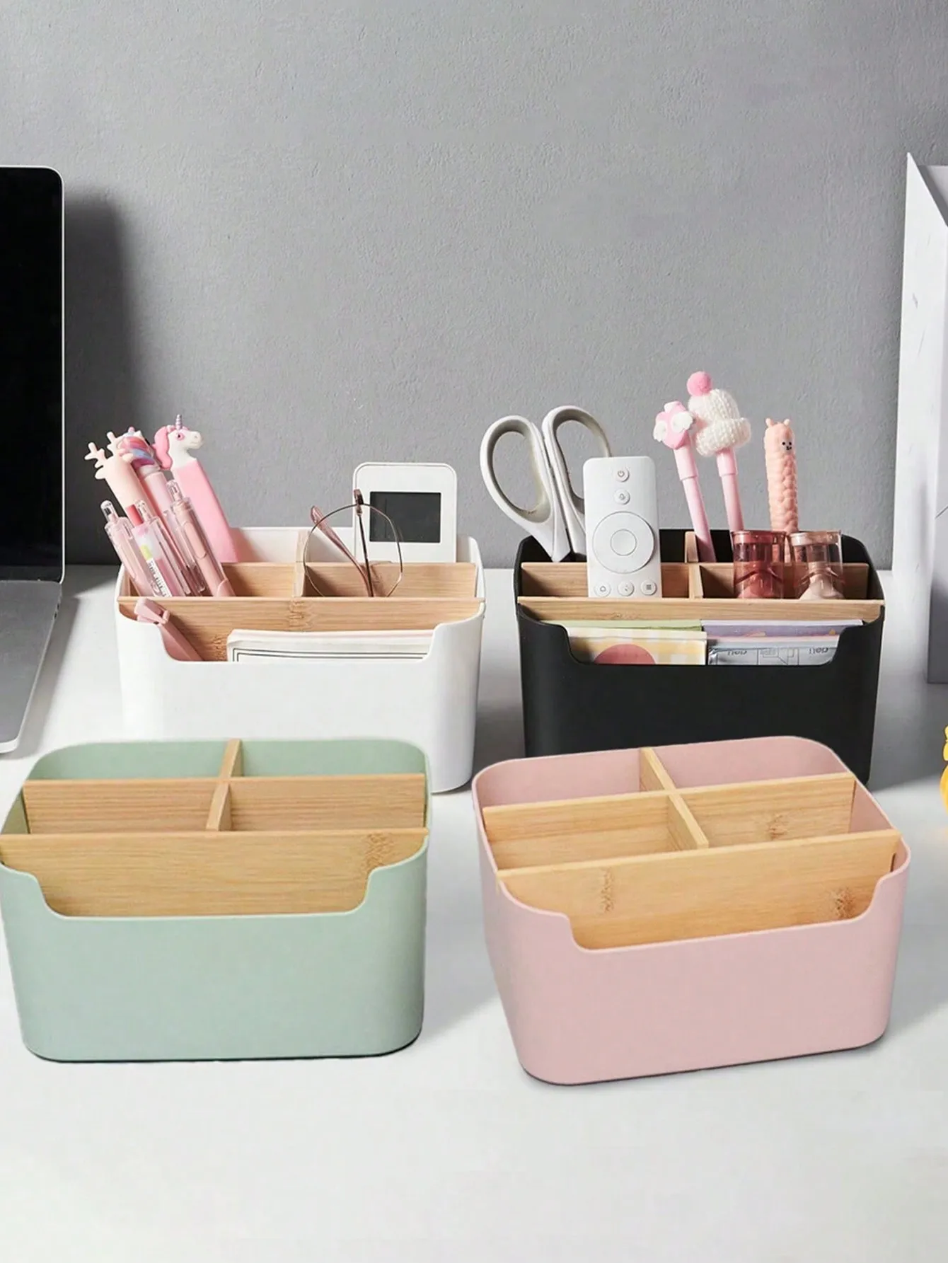 

1pc Bamboo Desk Organizer With 5 Compartments, High Quality Moisture-Proof Storage Box For Office Supplies, Pen Holder, Bathroom Cosmetic Storage Box, Living Room Multipurpose Rack, Jewelry Storage Box For Earrings And Rings, Household Storage & Organizat