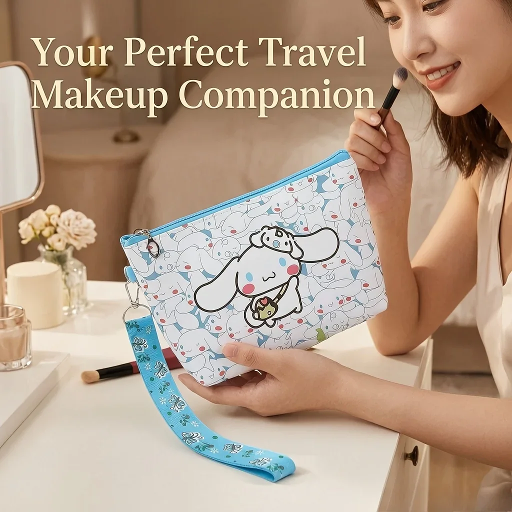 Cute Women's Handle Bags Large Capacity Makeup Bag Portable Lightweight Durable Travel Organizer with Cartoon Sanrio Patterns Bag Zippered Closure for Storing Skincare Toiletries