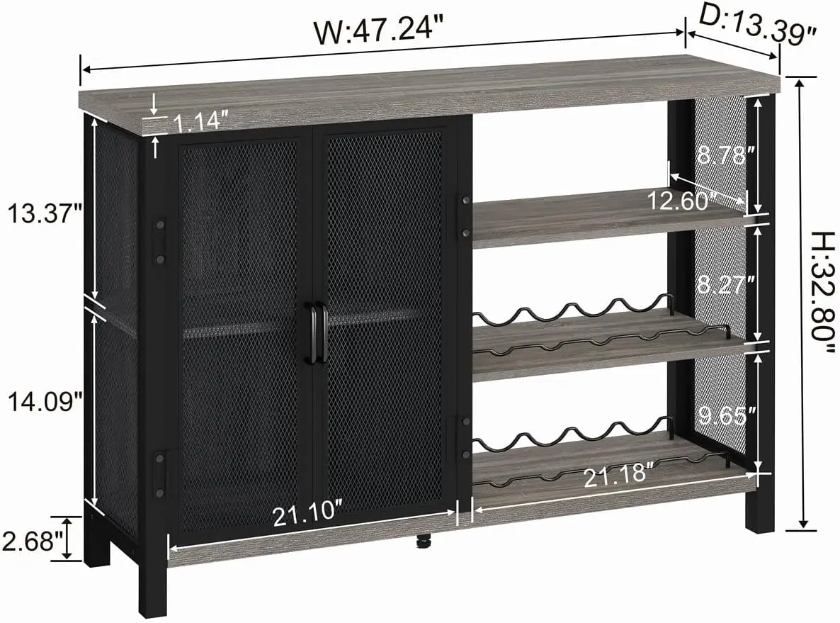 Industrial Home Bar Cabinet with Wine Rack, Rustic Liquor Cabinet Bar for Home, Coffee Bar Cabinet with Storage (47 I