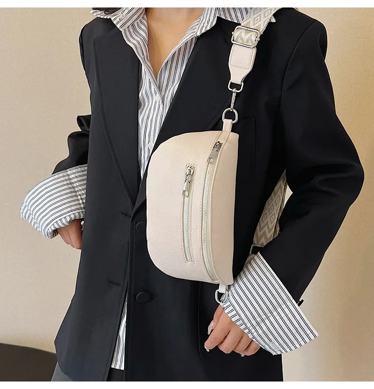 

Women's Waist Bag Multi-pocket Street Fanny Pack PU Leather Chest Bag Fashion Wide Strap Crossbody Bag Retro Solid Shoulder Bags