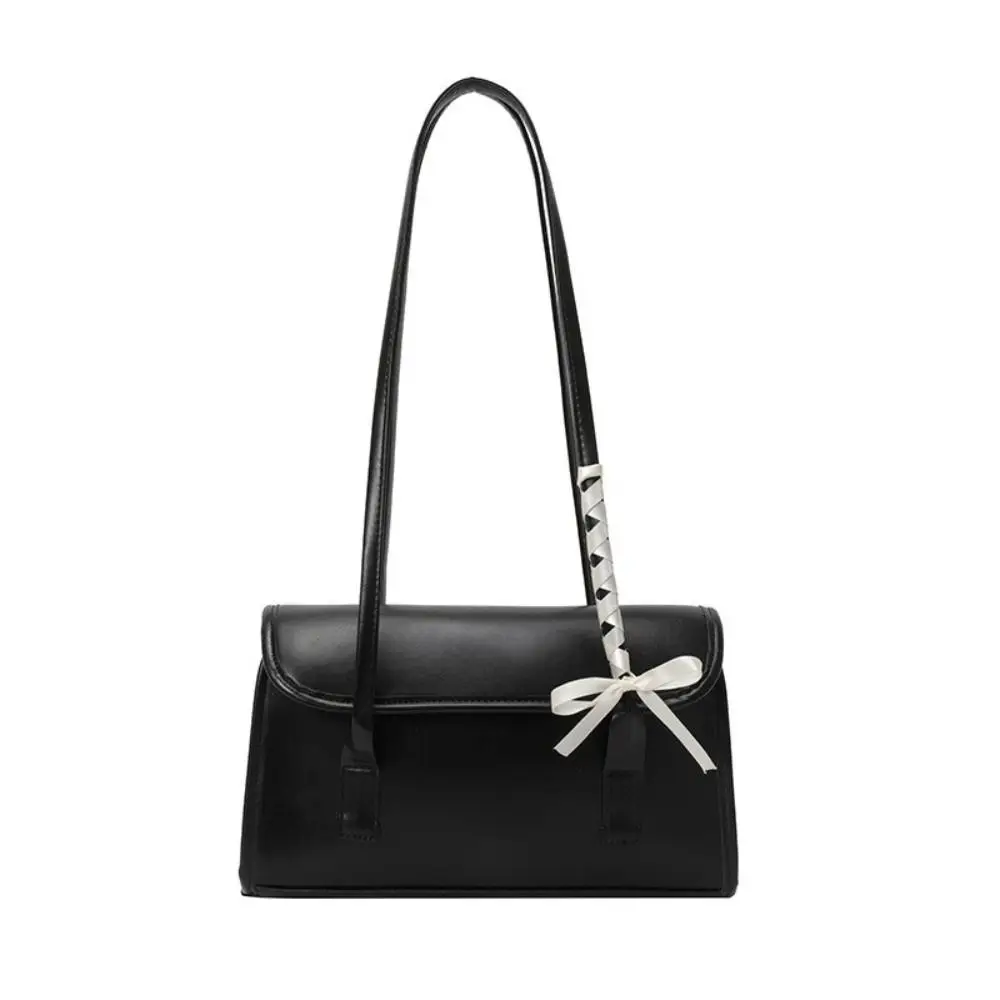 

Trendy Sweet Y2k Bow Ribbons Shoulder Bag Large Capacity Pu Leather Girls Handbag Solid Color Portable Underarm Casual