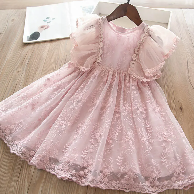 Girls Flower Lace Embroidery Dress Kids Elegant Princess Dresses Wedding Birthday Party Ball Gown Vestidos Children Clothing Wea