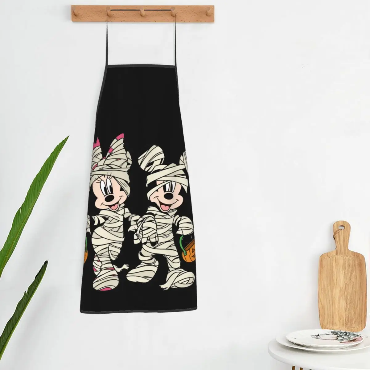 Custom Mickey Mouse Minnie Mouse Apron for Women Men Unisex Bib Halloween Pumpkin Cooking Kitchen Tablier Cuisine Chef Baking